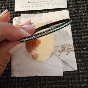 Green Swarovski Crystals Black Bangle Bracelet S